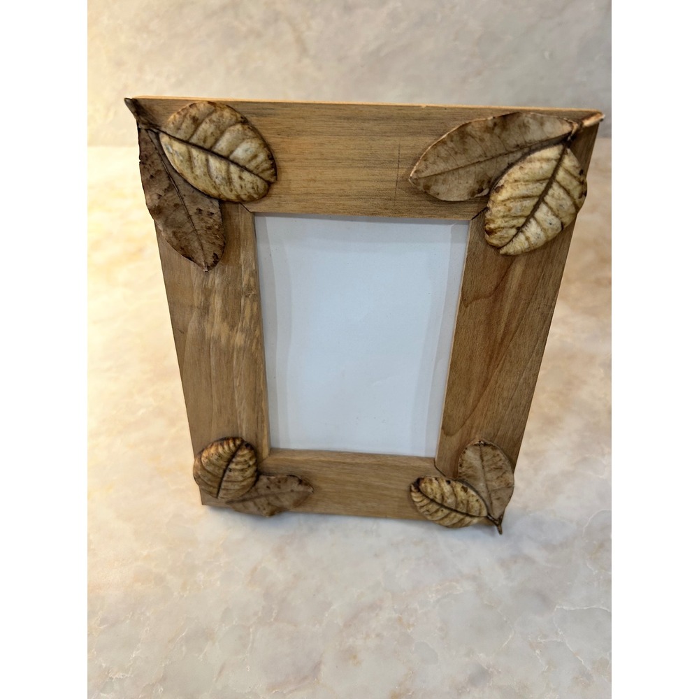 Rustic Wood Picture Frame with Leaf Accents Botanical Tabletop Decor 4x6